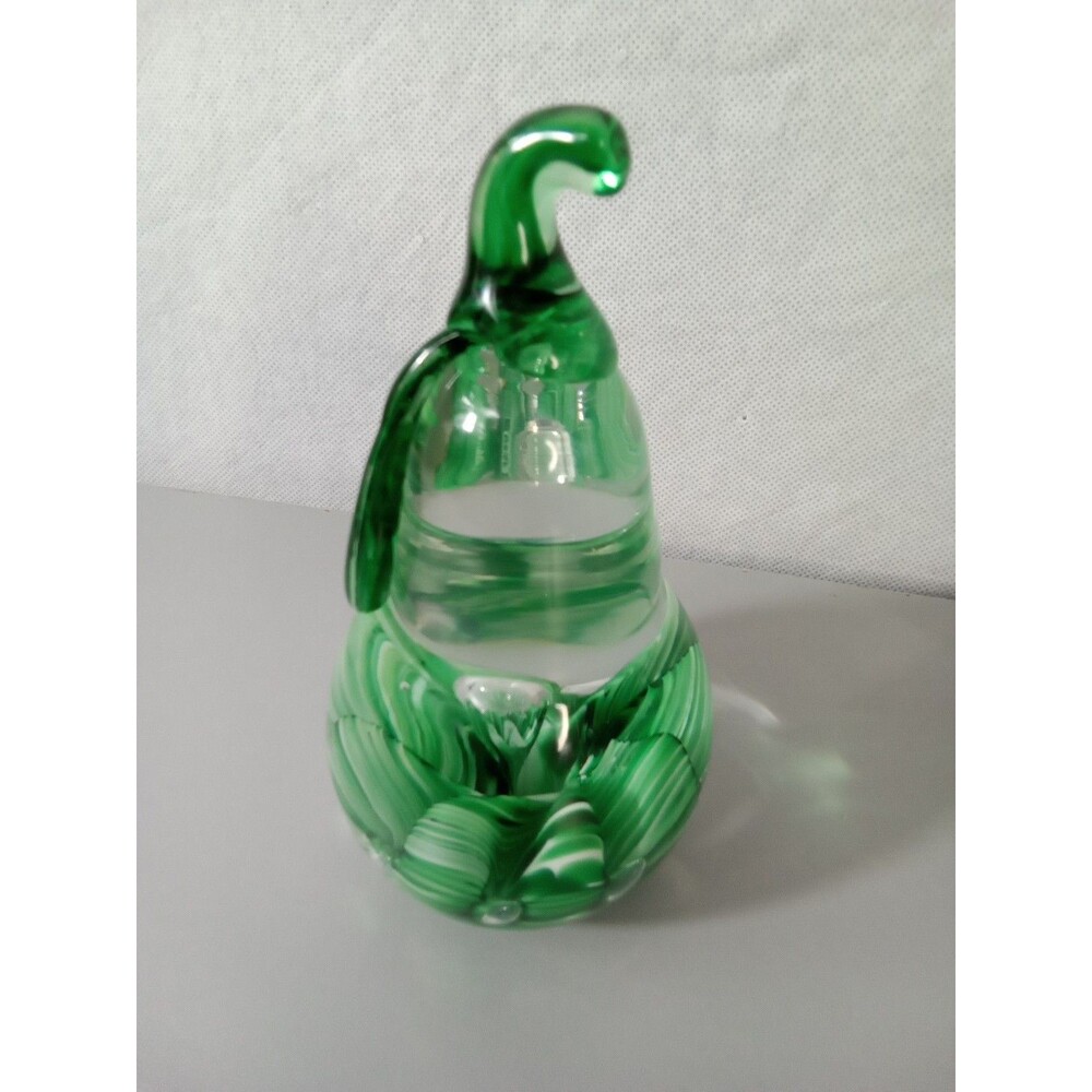 Vintage‎ Joe St Clair Green Pear Paperweight 5.75" Controlled Bubble Art Glass